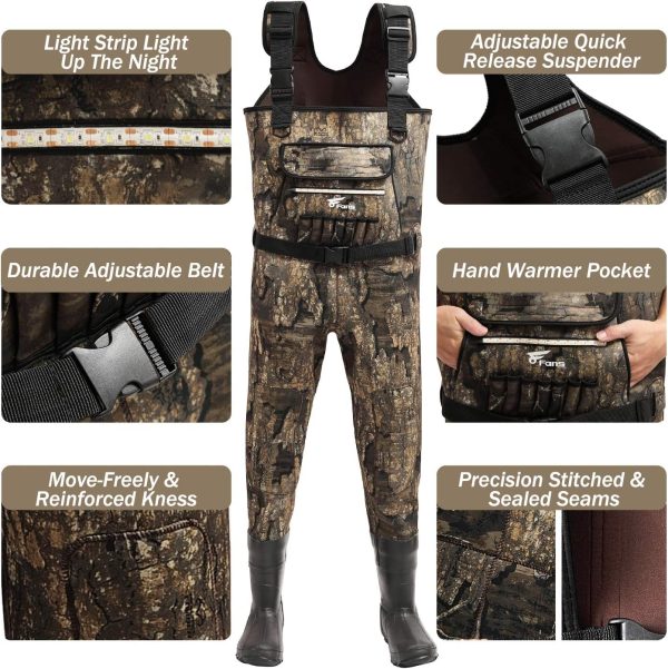 8 Fans Hunting Waders with 1000G Insulation Rubber Boots, Neoprene Chest Wader, Waterproof Bootfoot Waders for Men & Women - Image 3