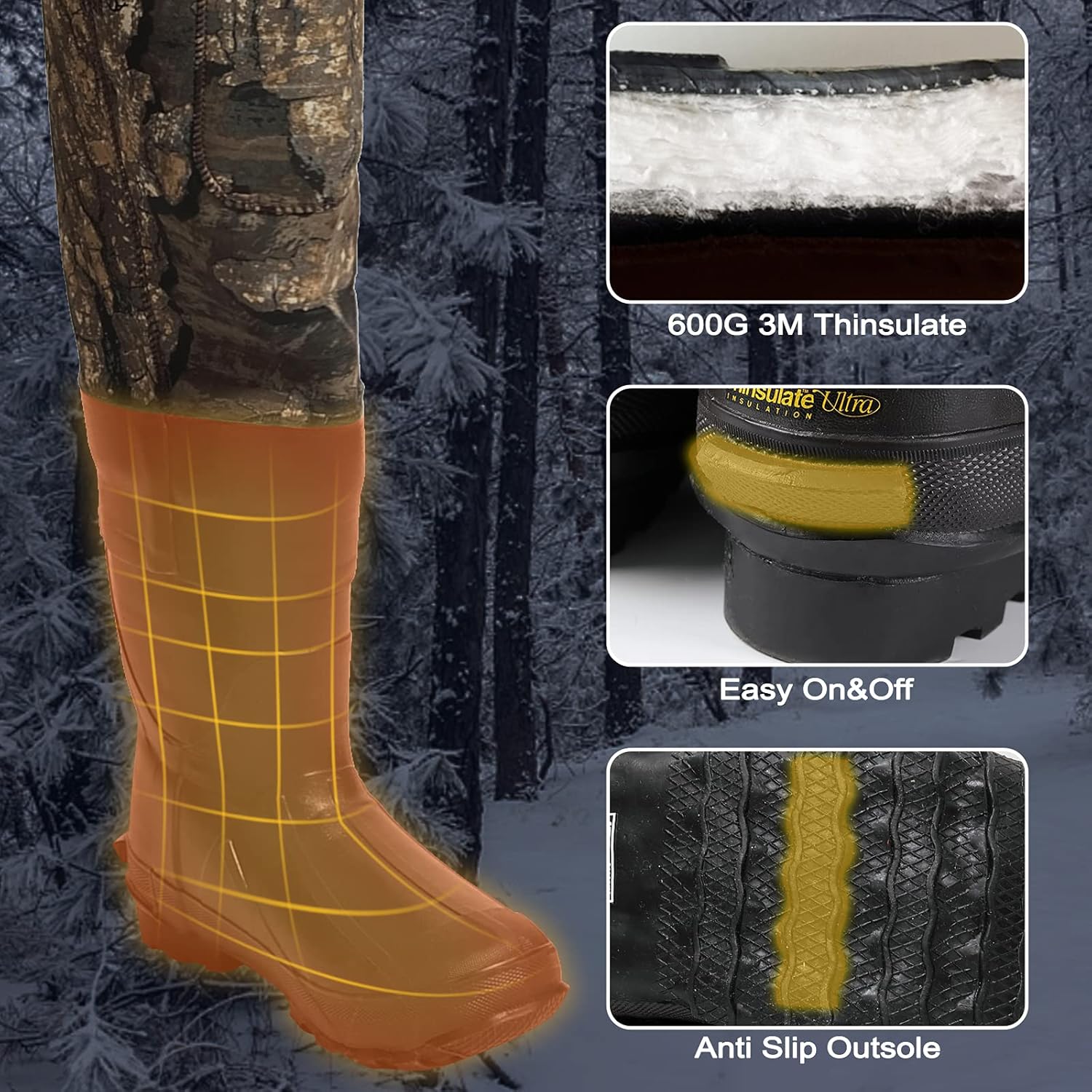 8 Fans Hunting Waders with 1000G Insulation Rubber Boots, Neoprene Chest Wader, Waterproof Bootfoot Waders for Men & Women - Image 4