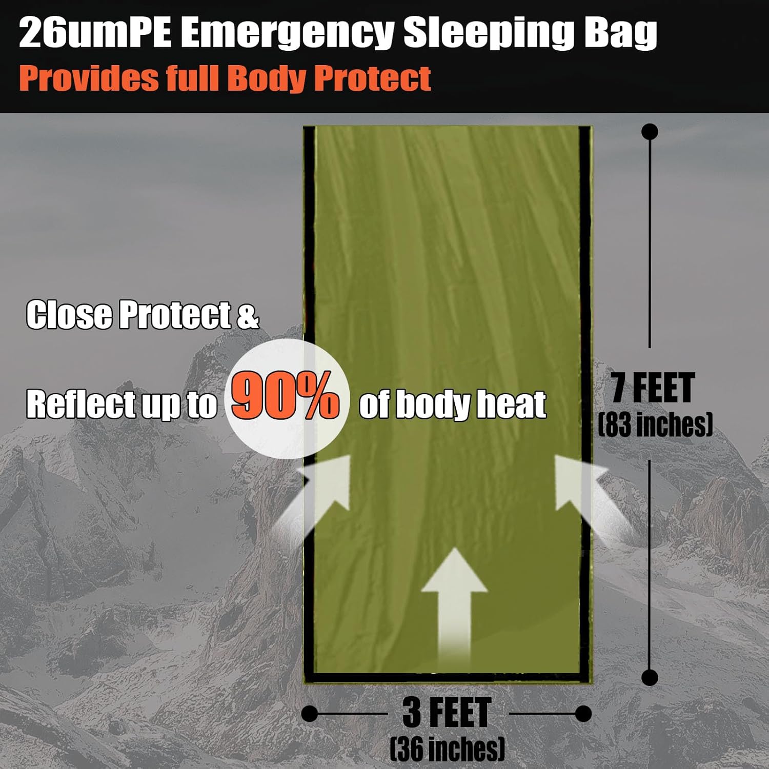 Frelaxy Emergency Sleeping Bag 1-Pack/2-Pack, Extra-Thick Compact Survival Bivy with Whistle, Storage Pouch, and EVA case, Perfect for Survival Kits (Army Green - 2 Pack) - Image 3