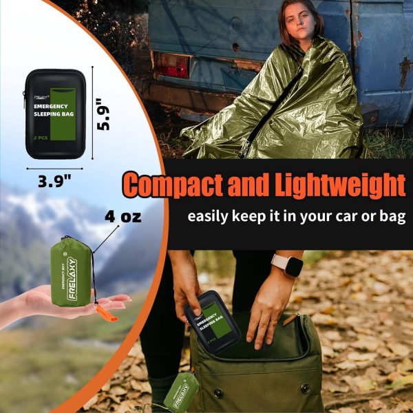 Frelaxy Emergency Sleeping Bag 1-Pack/2-Pack, Extra-Thick Compact Survival Bivy with Whistle, Storage Pouch, and EVA case, Perfect for Survival Kits (Army Green - 2 Pack) - Image 5