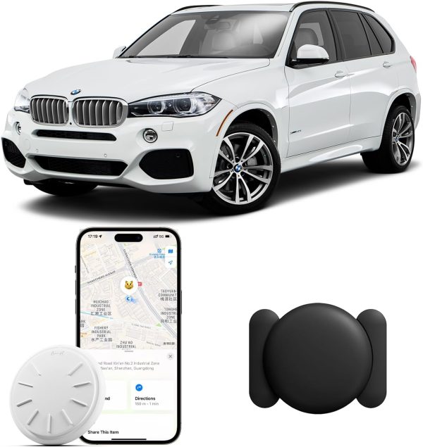 GPS Tracker for Vehicles No Subscription, Work with Find My (iOS Only), Mini Hidden Car Tracker Device with Magnetic Case, No Monthly Fee (1PCS, Black)