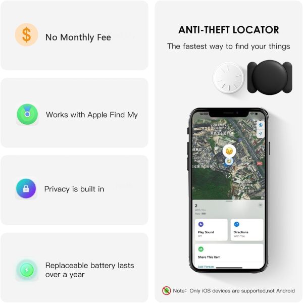 GPS Tracker for Vehicles No Subscription, Work with Find My (iOS Only), Mini Hidden Car Tracker Device with Magnetic Case, No Monthly Fee (1PCS, Black) - Image 2