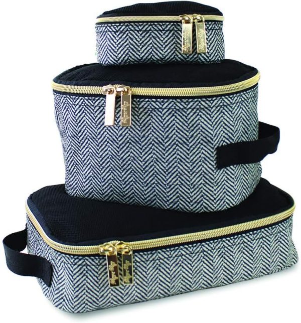 Itzy Ritzy Packing Cubes for Travel – Set of 3 Packing Cubes or Travel Organizers; Each Travel Cube Features a Mesh Top, Double Zippers and a Fabric Handle (Coffee and Cream)