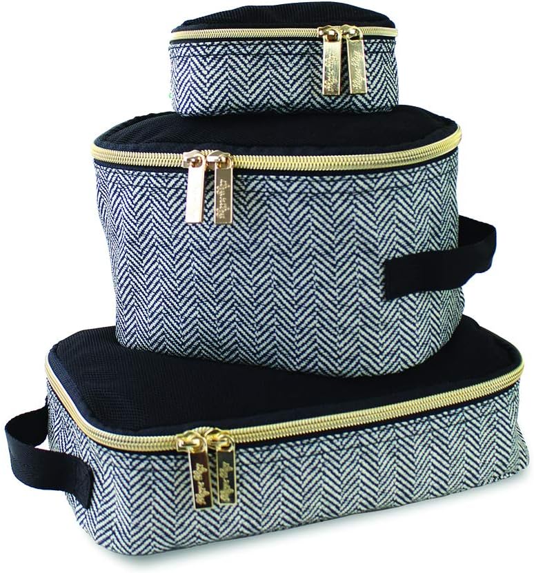 Itzy Ritzy Packing Cubes for Travel – Set of 3 Packing Cubes or Travel Organizers; Each Travel Cube Features a Mesh Top, Double Zippers and a Fabric Handle (Coffee and Cream)