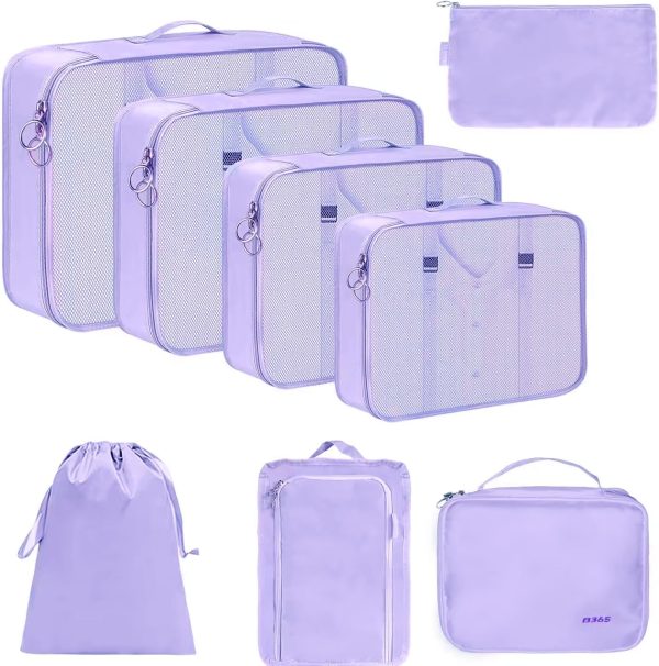 Packing Cubes, 8 Set Packing Cubes for Suitcases - Travel Bag for Travel Size Essentials Accessories, Compression Storage Shoe Bag, Clothing Underwear Bag, for Man & Women