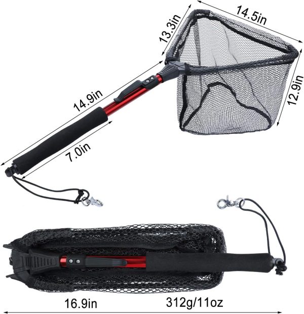 Sougayilang Fishing Net Fish Landing Net, Foldable Collapsible Telescopic Pole with EVA Handle, Durable Nylon Material Mesh, Safe Fish Catching or Releasing - Image 2