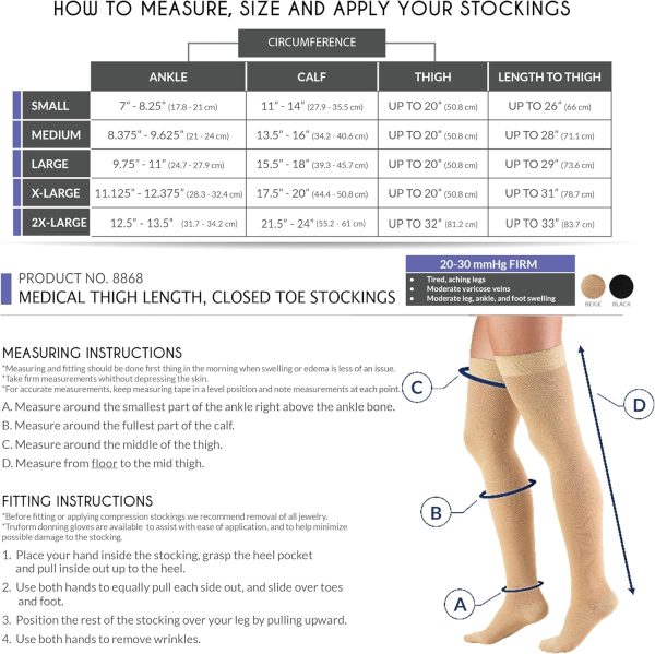 20-30 mmHg Compression Stockings for Men and Women, Thigh High Length, Dot Top, Closed Toe - Image 2