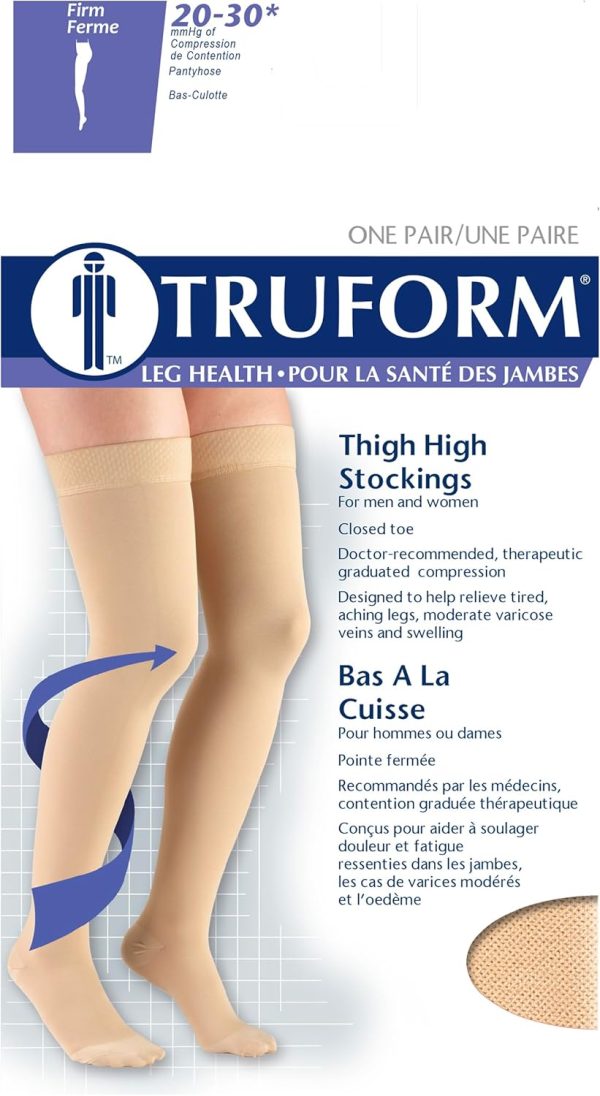 20-30 mmHg Compression Stockings for Men and Women, Thigh High Length, Dot Top, Closed Toe - Image 8
