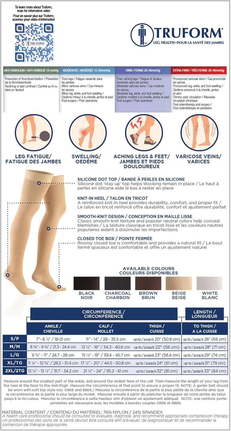 20-30 mmHg Compression Stockings for Men and Women, Thigh High Length, Dot Top, Closed Toe - Image 9